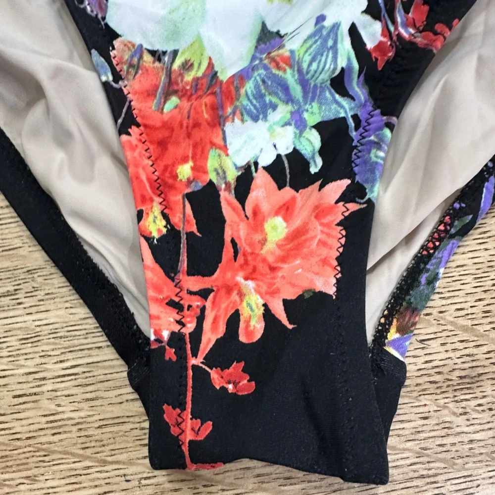 Anthropologie Allihop Ruffle Floral Halter Ruching Tie Waist One-Piece Swimsuit - Picture 9 of 16
